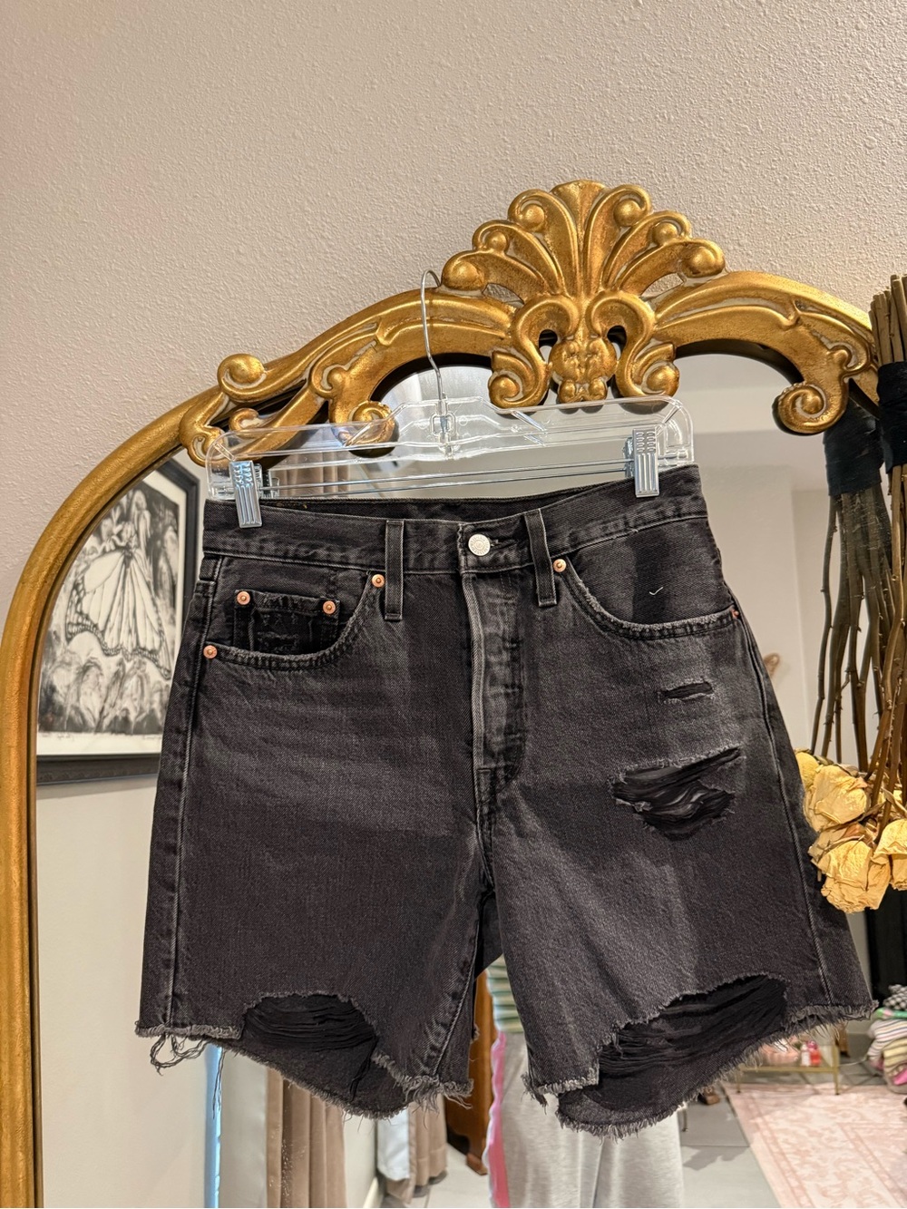 Levi’s Black Distressed Denim Shorts